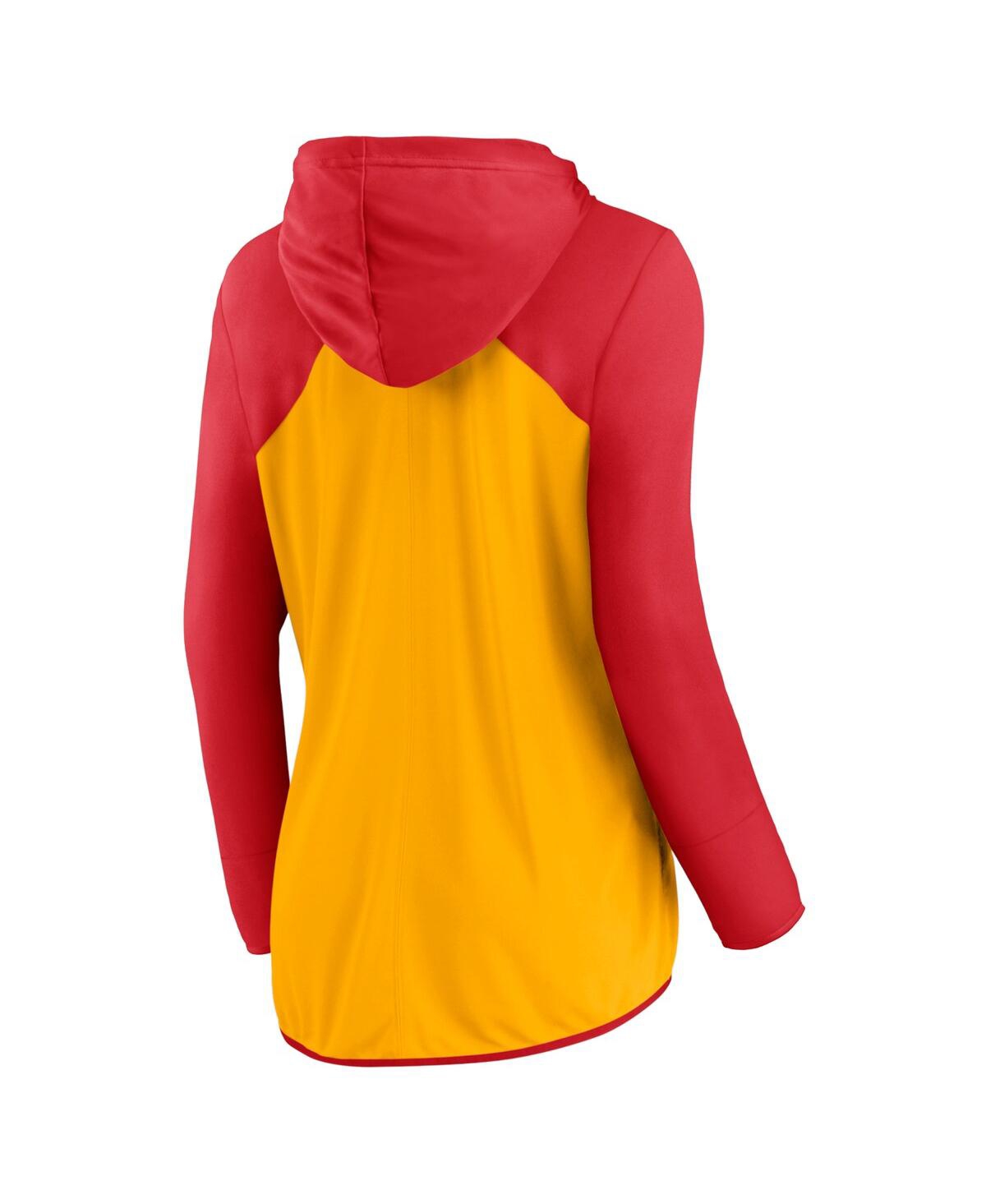 Shop Fanatics Women's Gold/red Kansas City Chiefs Script Full-zip Hoodie In Gold,red