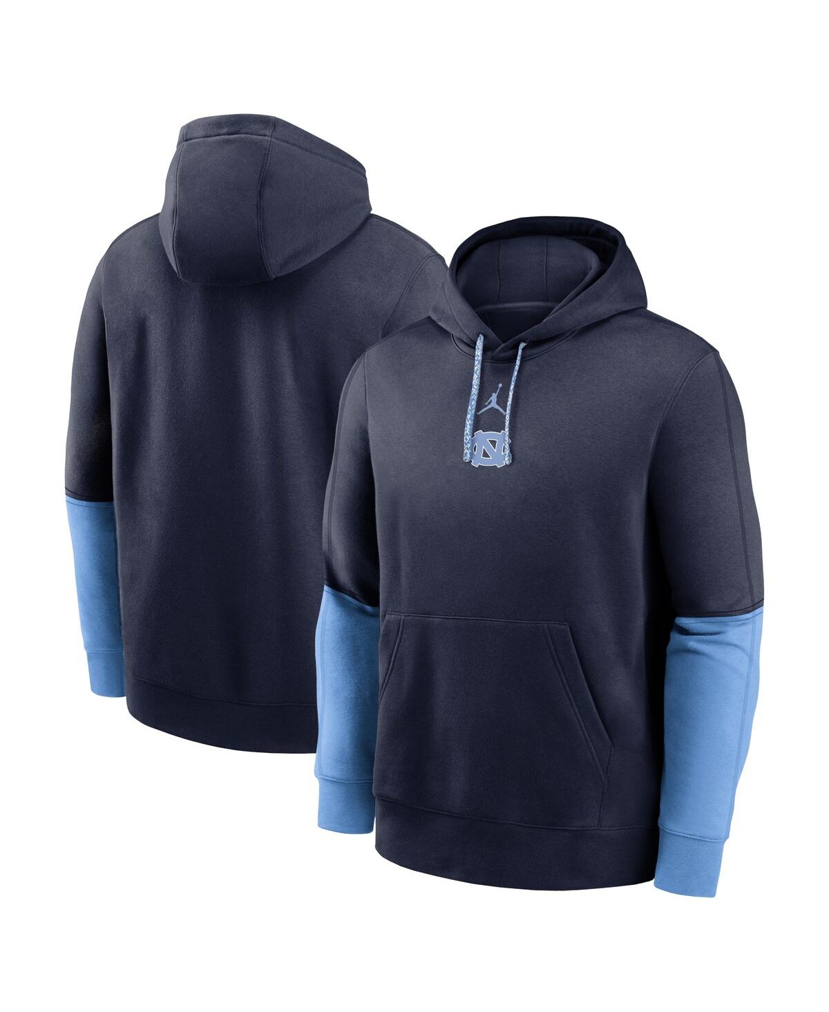 Shop Jordan Men's Navy/light Blue North Carolina Tar Heels 2024 Sideline Club Pullover Hoodie In Navy,light Blue