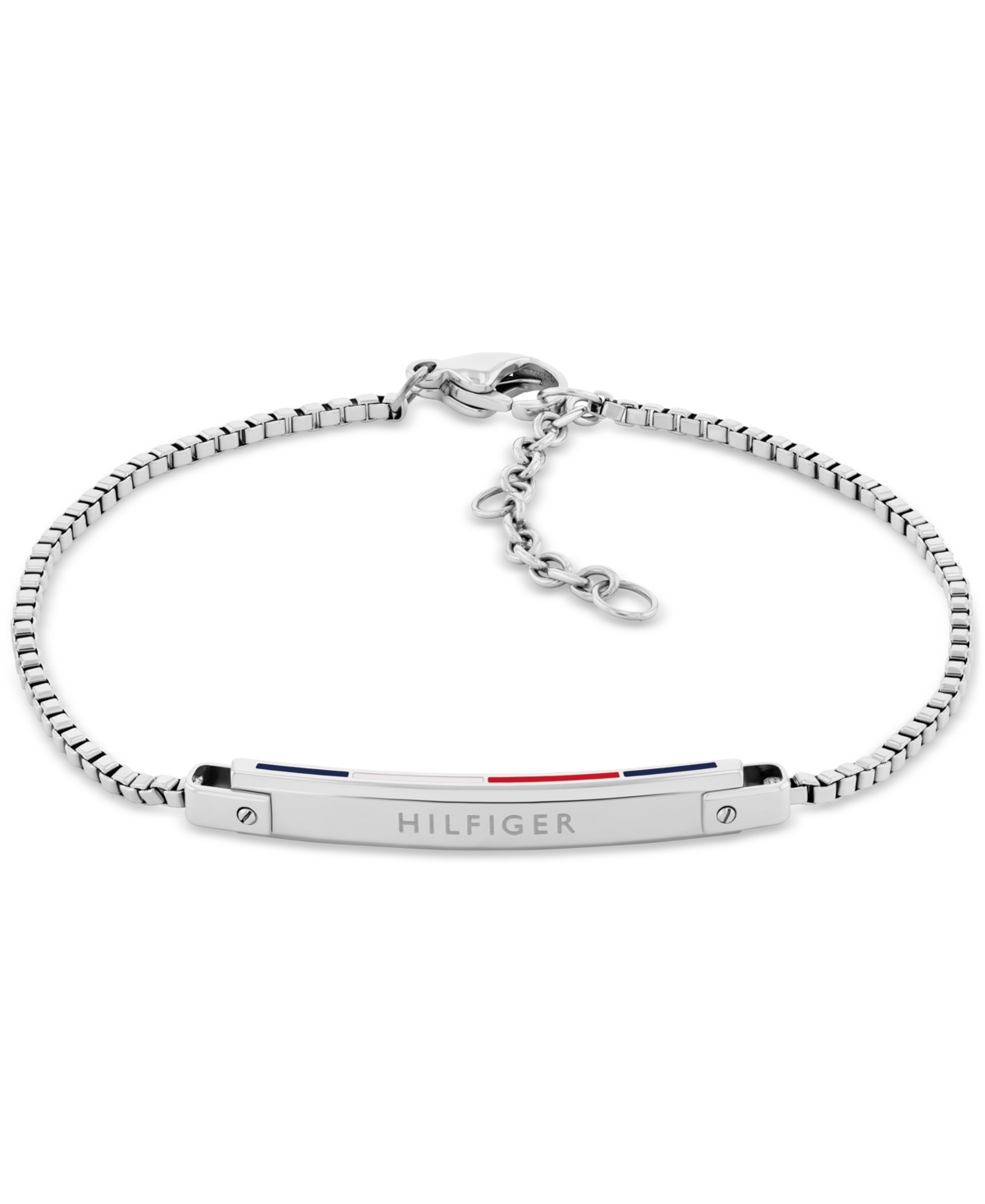 Tommy Hilfiger Linear Logo Plaque Chain Bracelet In Silver