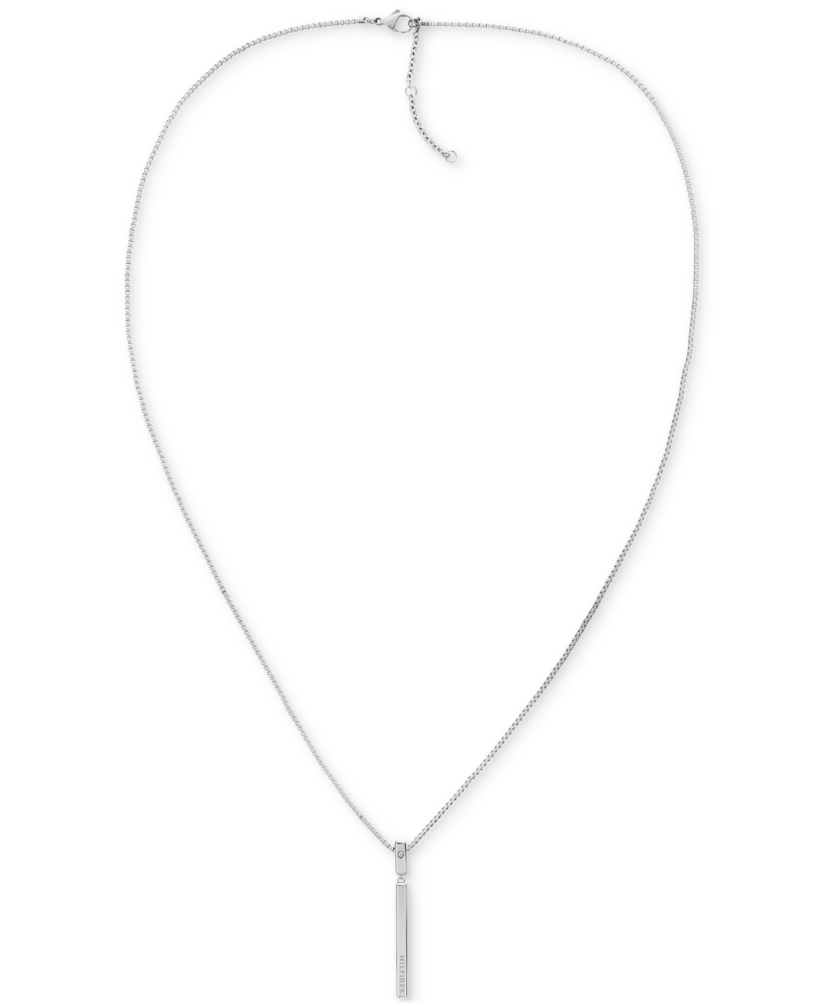 Tommy Hilfiger Linear Logo Bar Necklace, 26" + 2" Extender In Silver
