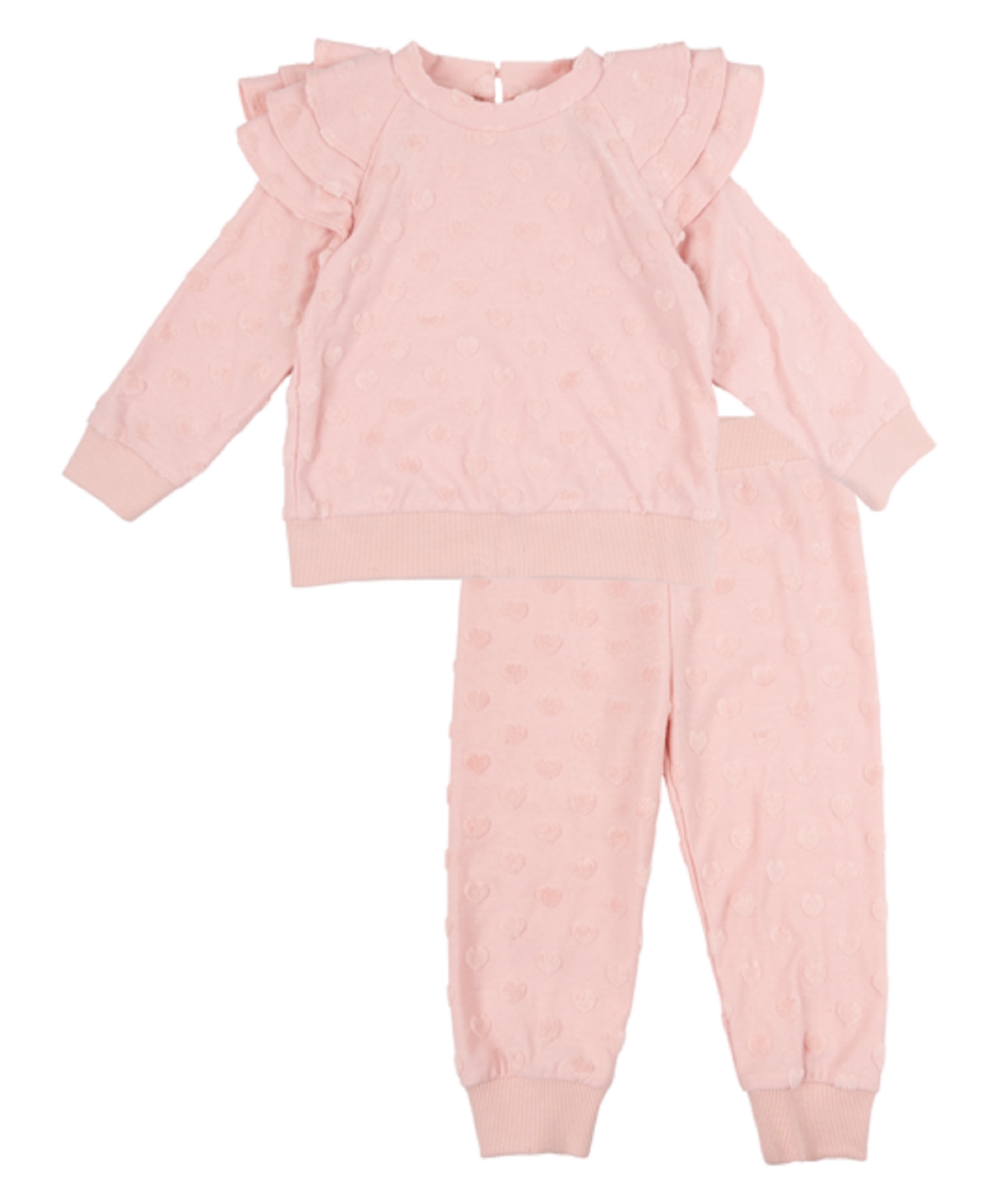 Rare Editions French Terry Ruffle Top & Joggers Set In Blush