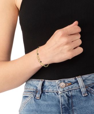 Deva Black Onyx Stone Bead Crocodile Charm Bracelet