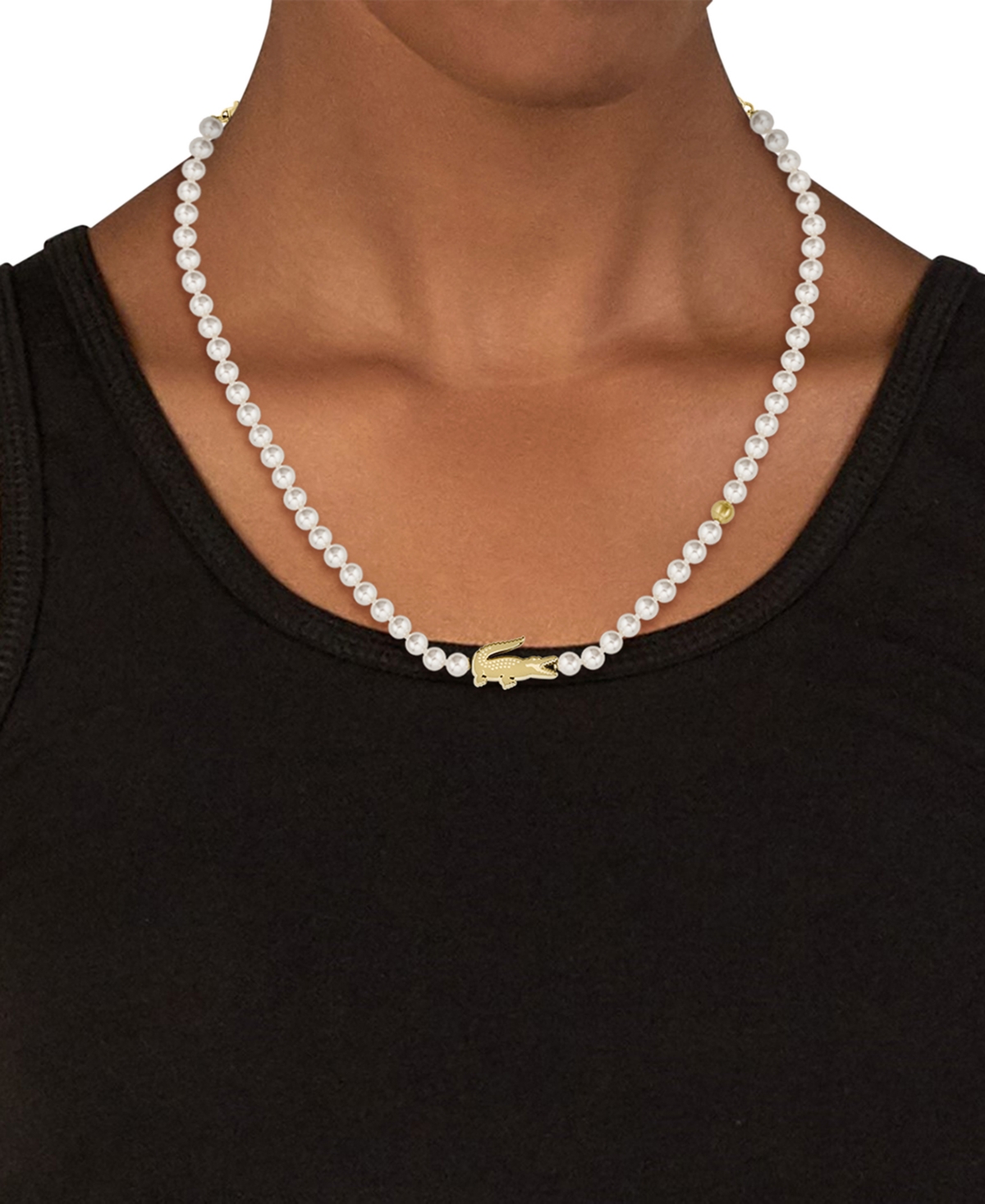 Shop Lacoste Gold-tone Matchpoint Imitaion Pearl Strand Necklace, 16-1/3" + 2-1/2" Extender