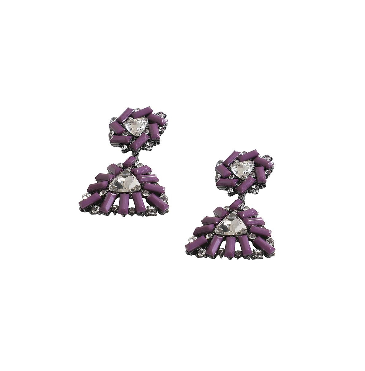 Sohi Geometric Drop Earrings In Purple