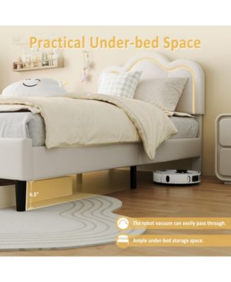 Twin Upholstered Bed Frame with Adjustable Headboard & Smart LED