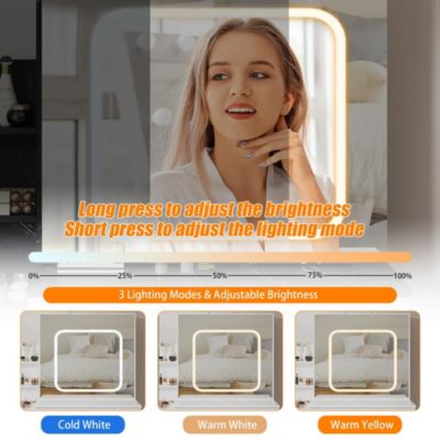 Vanity Desk with Mirror and LED Lights, Makeup Vanity Desk with Sliding Lighted Mirror, Power Outlet, Dressing Table with 4 Drawers