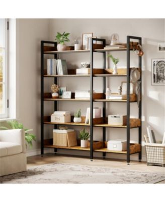 Corner Bookshelf, 5-Tier Bookshelves with 4 Hooks, Convertible Bookshelf
