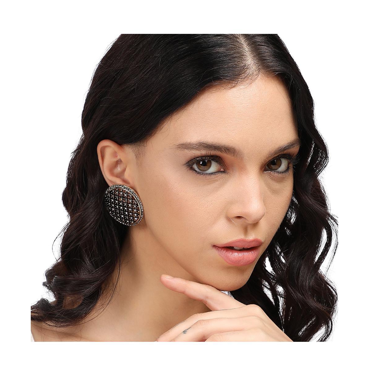 Sohi Maxi Intricate Circular Stud Earrings In Silver