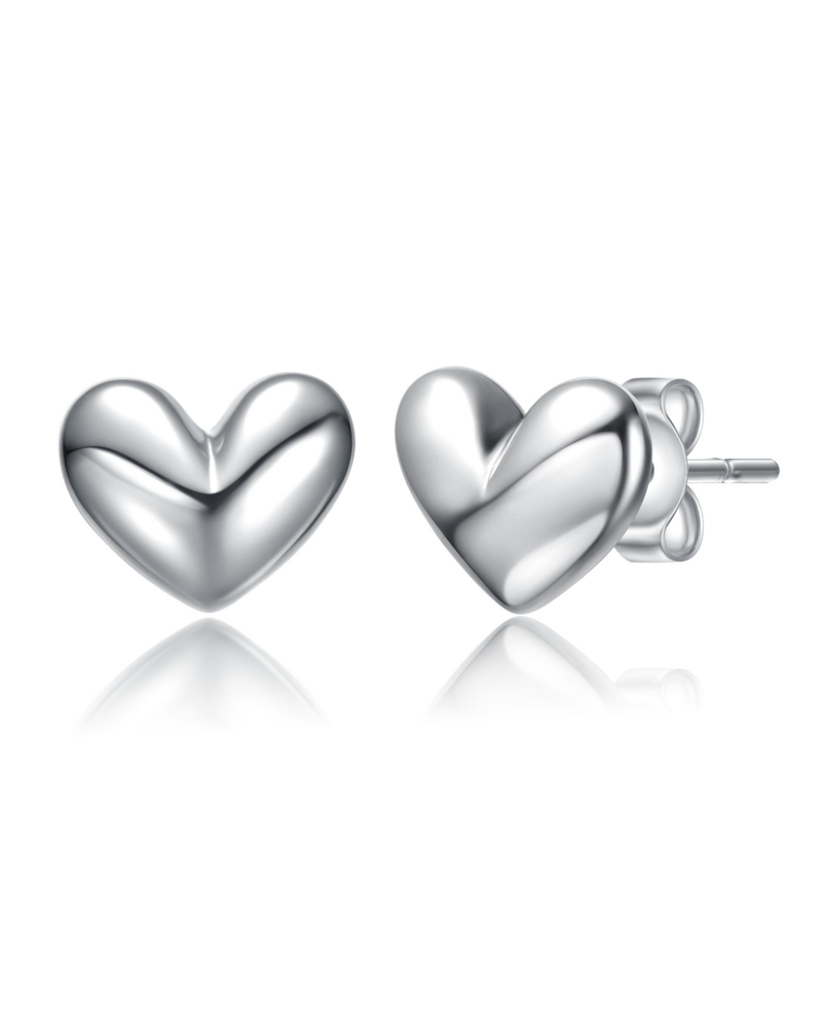 Minimalist Heart Stud Earrings in White Gold Plated, 14K Gold Plated, or 18K Rose Gold Plated - Pink