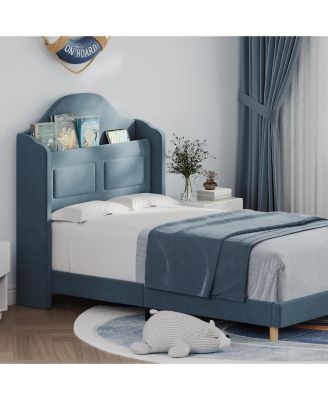 Twin Bed Frame with Lights, Stylish Velvet Platform Bed