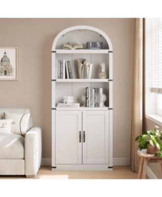 Bookcase with Doors Arched Bookshelf 71.65in Tall Bookcase Farmhouse Cabinet