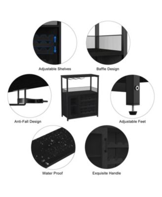 Wine Bar Cabinet with Detachable Wine Rack, Bar Rack Cabinet with Glass Holder and 1 Drawer, Mesh Door, Small Sideboard and Buffet Cabinet for Liquor and Glasses