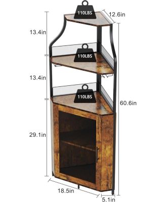 Corner Bar Cabinet - Wine Bar Cabinet with LED Strip and Glass Holder 5-Tiers Storage Space Corner Liquor Cabinet Industrial Wine Cabinet