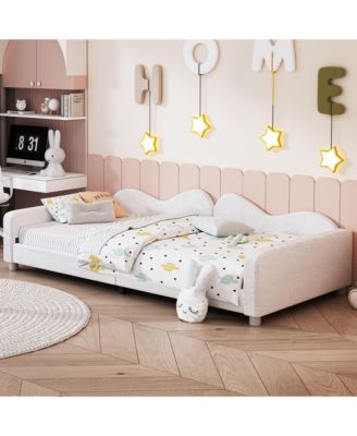 Upholstered Daybed, Sherpa Fabric Sofabed with Cloud-Shaped Backrest, No Box-spring Needed, White