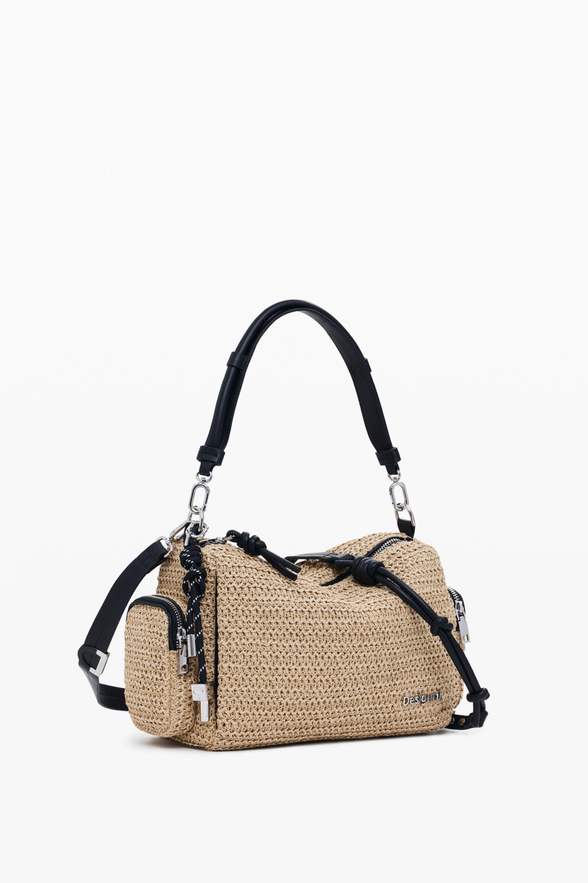 Desigual Small Raffia Bag In Dark Beige
