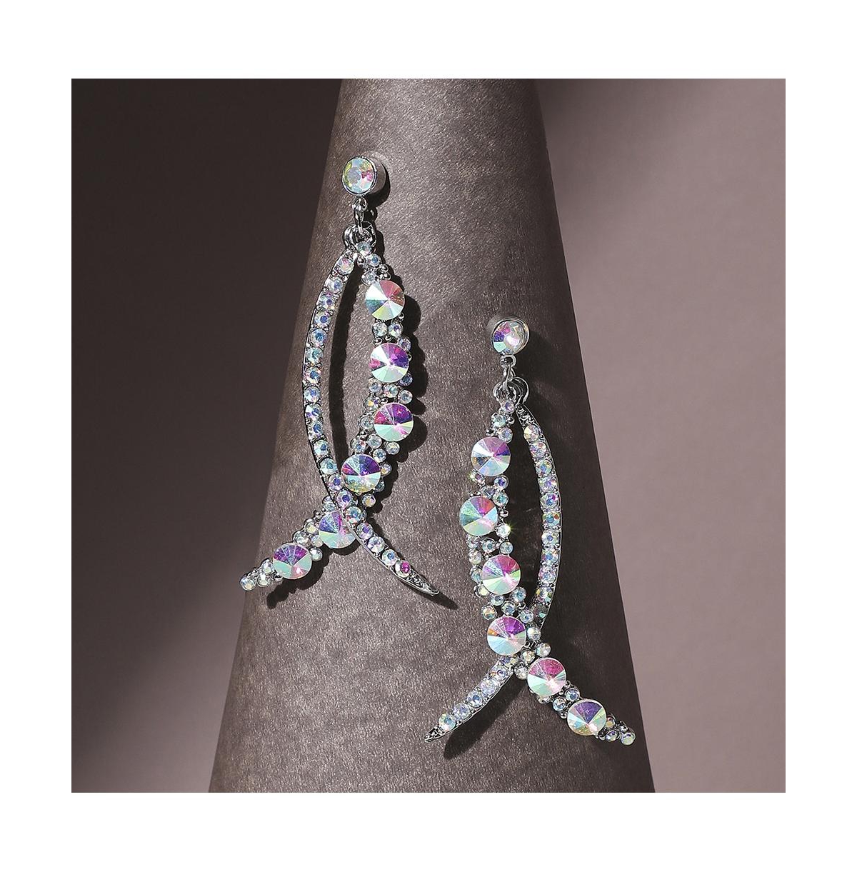 Shop Sohi Rhinestone Crescent Drop Earrings In Silver