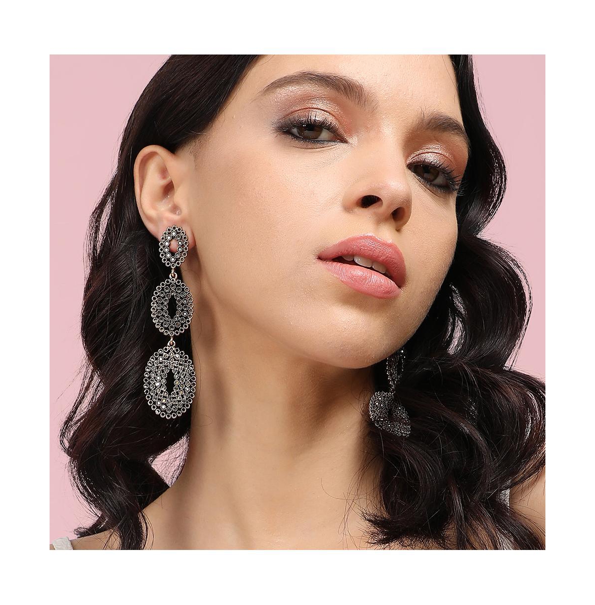 Intricate Oval Long Drop Earrings