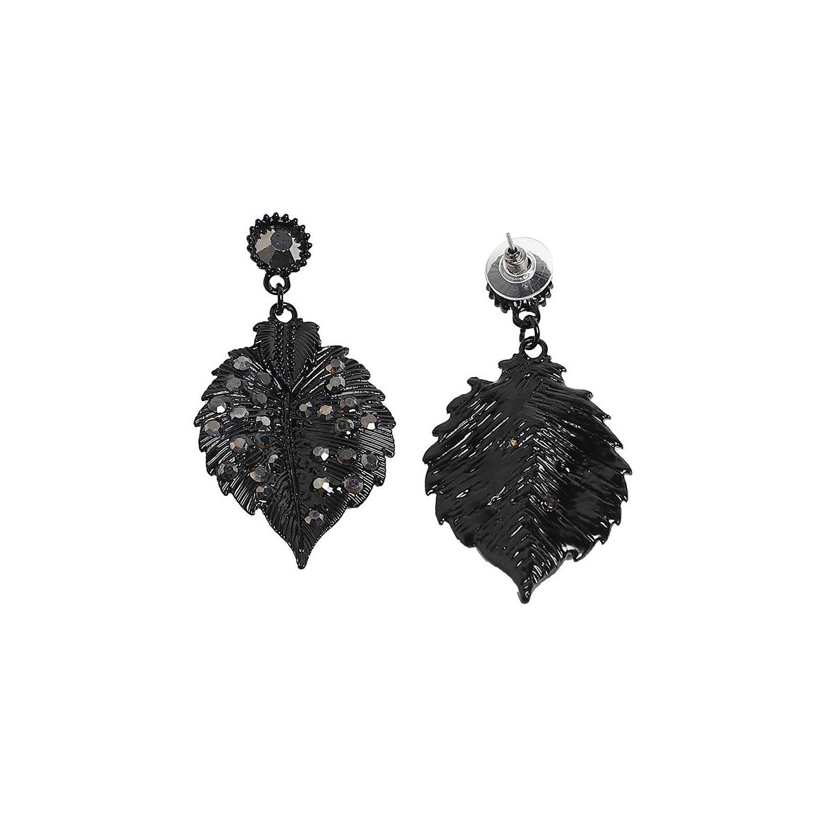 Sohi Embellished Leaf Drop Earrings In Black