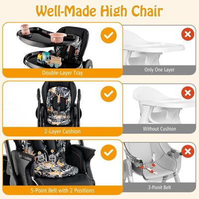 Multifunctional Folding Baby High Chair with Rolling Wheels and Adjustable Height