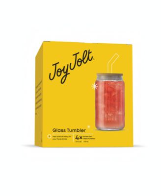 Fluted Glass Tumblers with Bamboo Lids and Straws, Set of 4