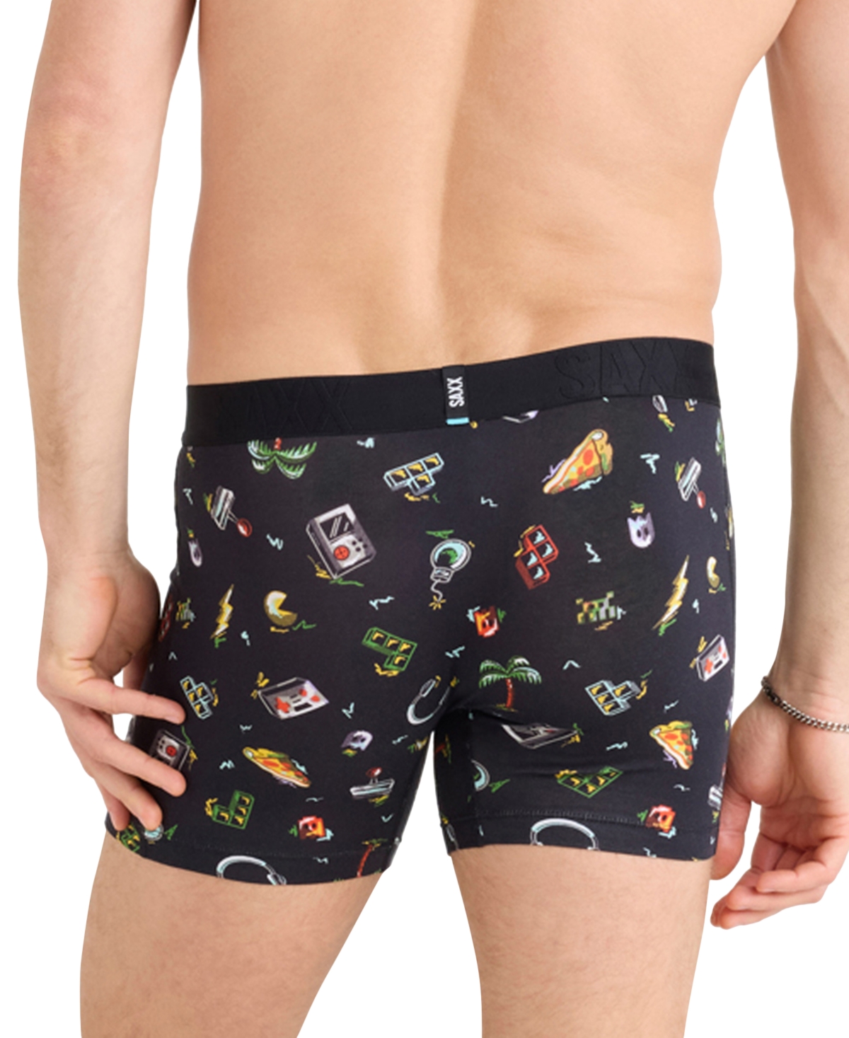 Saxx Men's Droptemp Slim-fit Cooling Printed Boxer Briefs In Gamers Paradise-black
