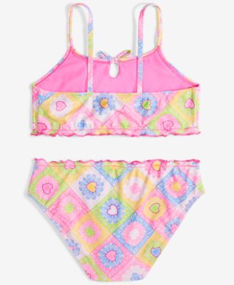 Big Girls 2-Pc. Crochet Heart-Print Swimsuit