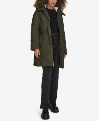 Women's Diamond Quilted Cinch Waist Parka Jacket