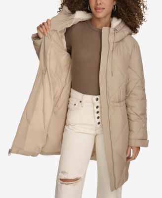 Women's Diamond Quilted Cinch Waist Parka Jacket