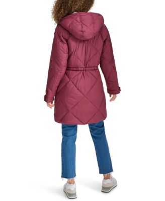 Women's Diamond Quilted Cinch Waist Parka Jacket
