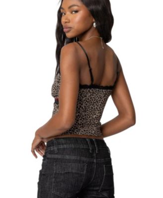 Womens Lacey Leopard Mesh Tank Top