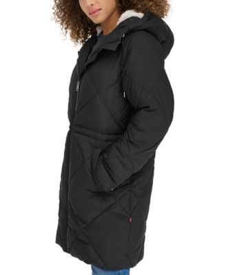 Women's Diamond Quilted Cinch Waist Parka Jacket