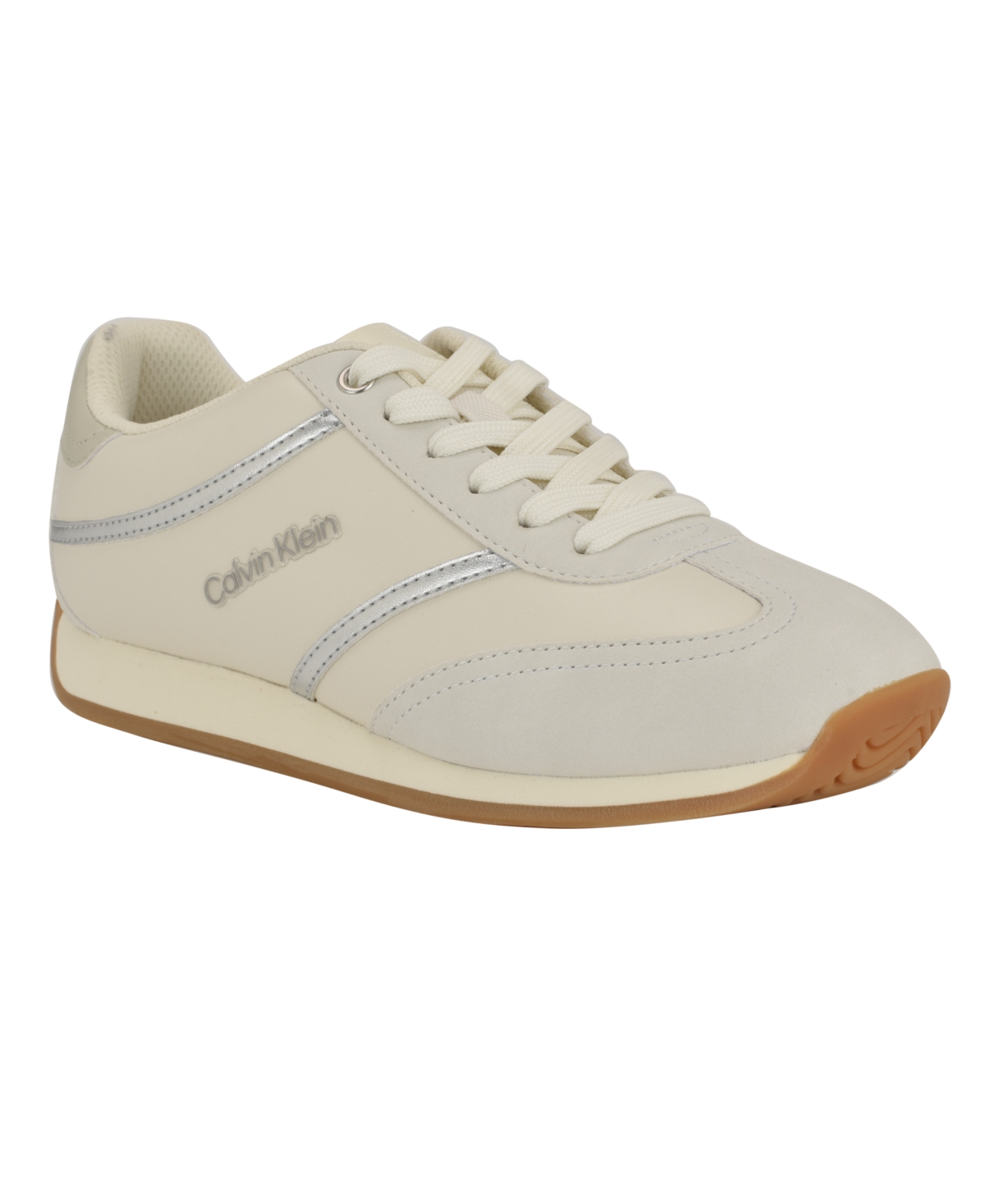 Calvin Klein Women's Avyenna Retro Lace-up Sneakers In Ivory,silver