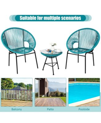 3PCS Patio Acapulco Furniture Bistro Set Plastic Rope Glass Table