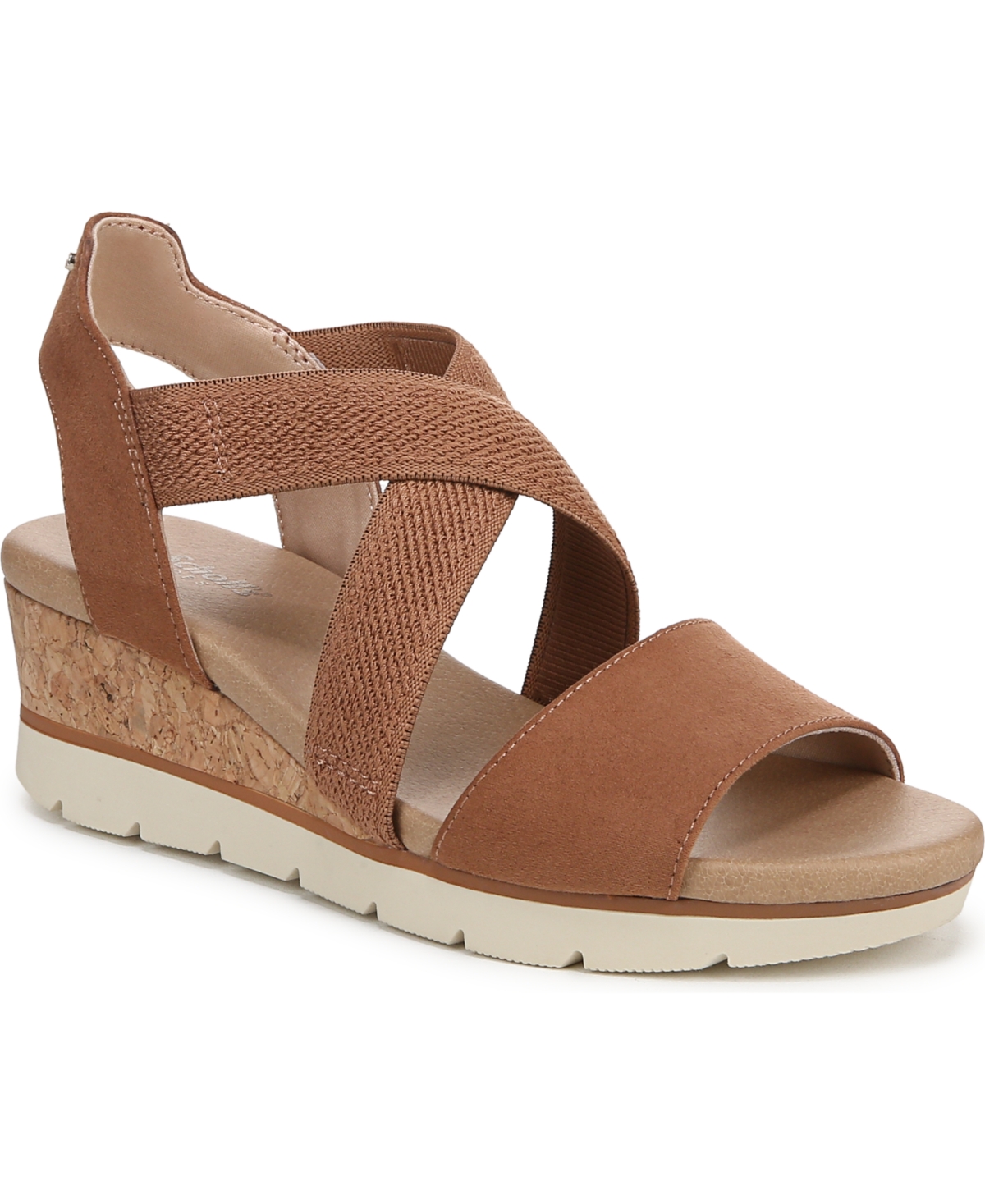 Shop Dr. Scholl's Women's Just Cute Strappy Wedge Sandals In Honey Brown Microfiber