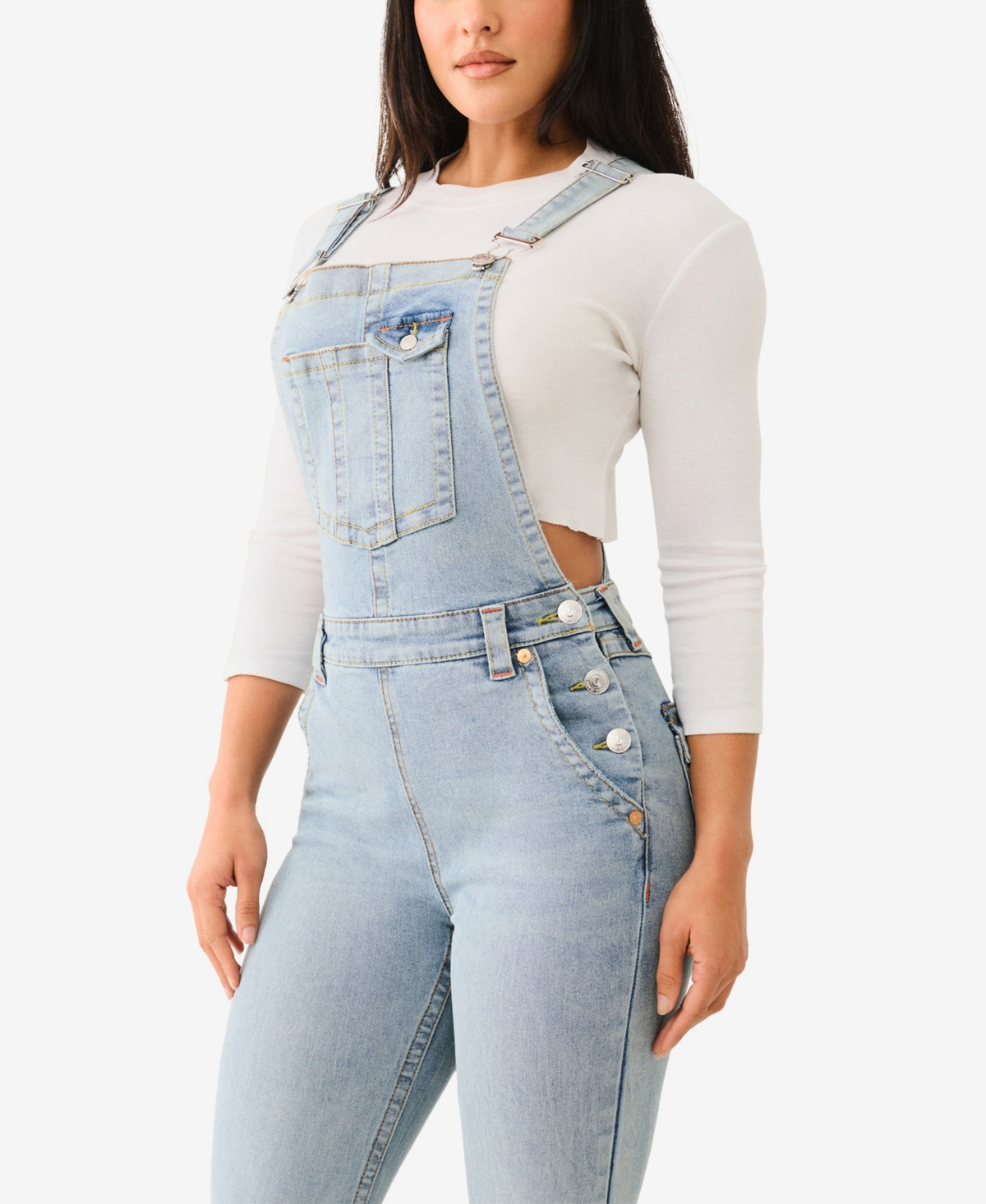 TRUE RELIGION WOMEN'S STRAIGHT BIG T OVERALL JEANS 
