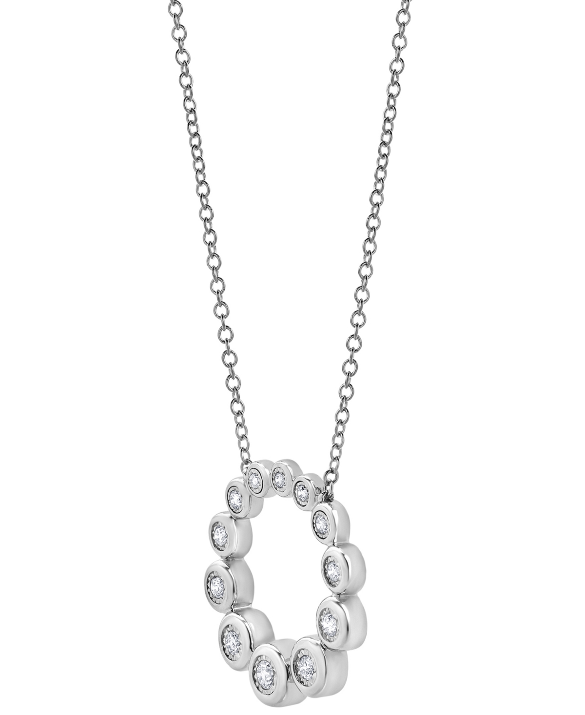 MACY'S DIAMOND GRADUATED BEZEL CIRCLE PENDANT NECKLACE (1/5 CT. T.W.) IN 14K WHITE GOLD, 16" + 2" EXTENDER 