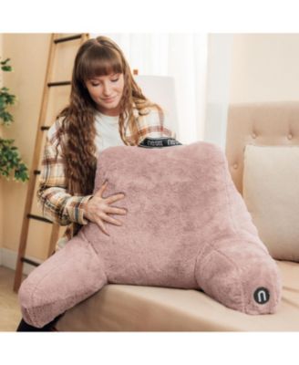 Faux Fur Supportive Backrest Reading Pillow for Adults & Kids - Blue