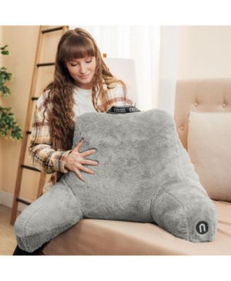 Faux Fur Supportive Backrest Reading Pillow for Adults & Kids - Blue