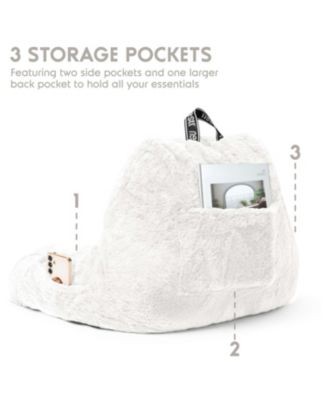 Faux Fur Supportive Backrest Reading Pillow for Adults & Kids - Blue