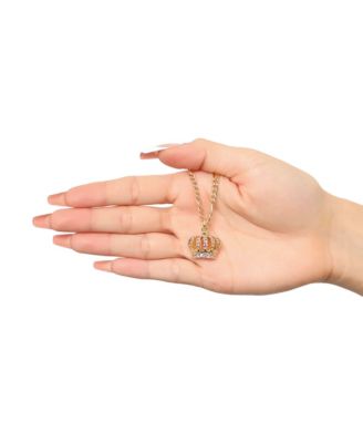 Crown Pendant Necklace & Stud Earrings Set - Pink Crystal Embellished