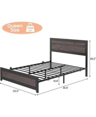 Queen Size Bed Frame with Headboard, Industrial Platform Bed Frame with Charging Station, No Box Spring Required, Easy to Assemble, Wooden Mattress Base