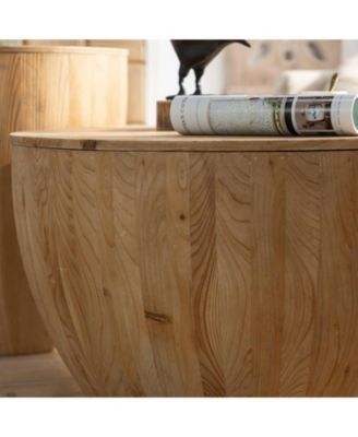 31.50"Vintage Style Bucket Shaped Coffee Table with storage function, for Office, Dining Room and Living Room