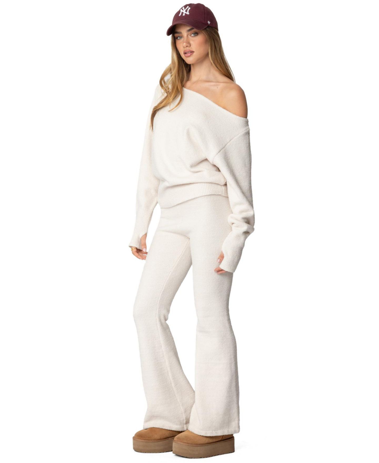 Женский свитер Edikted Plush Oversized Asymmetric, цвет: Кремовый — фото 4
