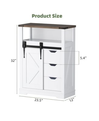Bathroom Floor Cabinet - Rustic Storage Cabinet with Sliding Barn Door Storage Cabinet with 3 Storage Drawers & Open Shelf Solid Cabinet for Bathroom Kitchen Living Room Bedroom