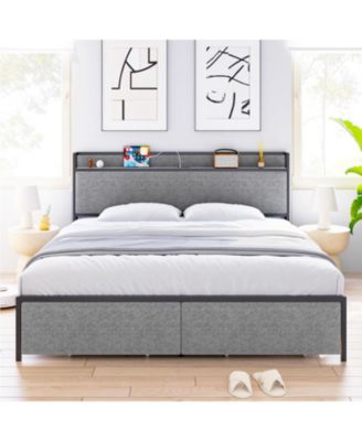 gaomon King Size Bed Frame with Charging Station and 2 Storage Drawer ...