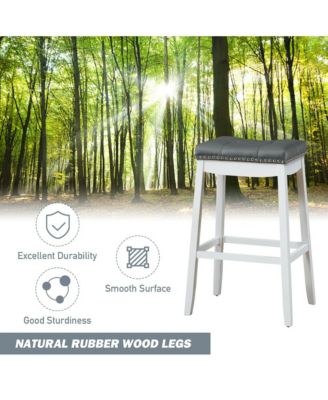Set of 2 Nailhead Saddle Bar Stools 29'' Pub Chairs with Rubber Wood Legs