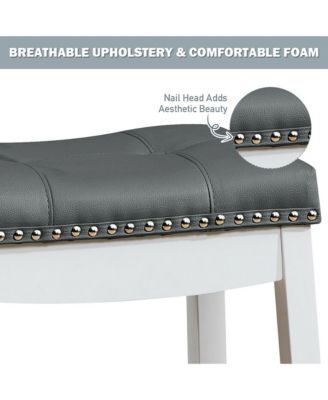 Set of 2 Wood Nailhead Saddle Bar Stools 24'' Counter Stools with Cushion