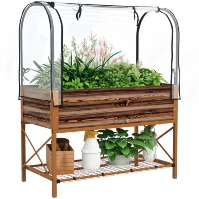 Metal Raised Garden Bed with Legs, Cover, and Storage Shelf,
