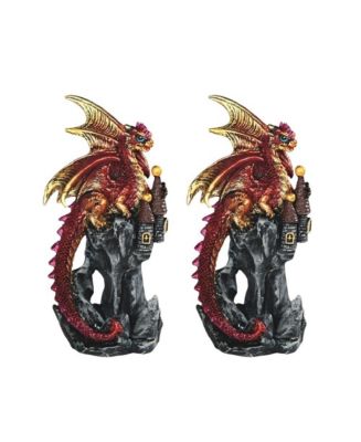 FC Design "2-PC Set" 4.75"H Red Volcano Dragon on Castle Figurine ...