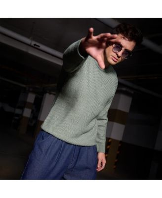 Men's Sage Green Textured Knit Pullover Sweater